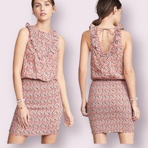Free People I’m Your Favorite Mini Dress Floral Smocked Skirt Blue Pink Size XL